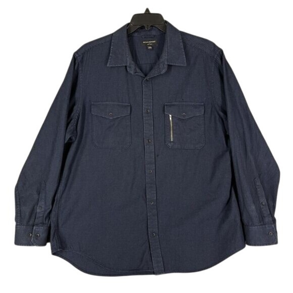 Banana Republic Shirt Mens XXL Navy Houndstooth Soft Wash Workwear Classic‎